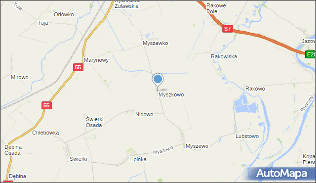 mapa Myszkowo, Myszkowo gmina Nowy Dwór Gdański na mapie Targeo